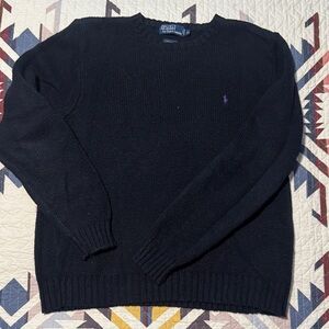 Ralph Lauren Men's Black Crewneck Sweater with Purple Pony